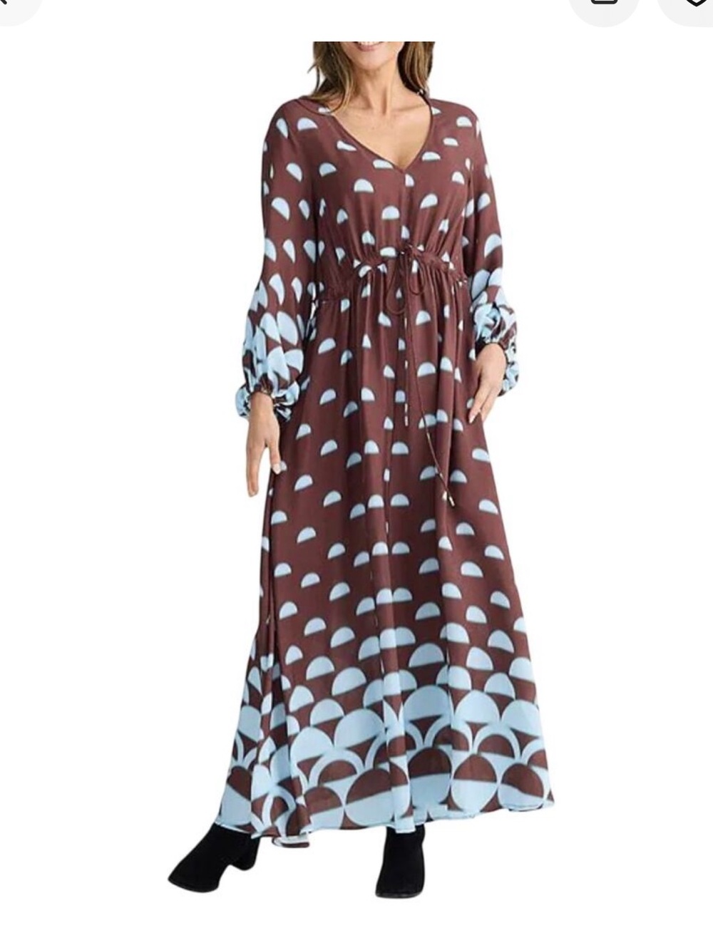 Brave + True Daylight Brown & Light Blue Printed Maxi Dress NWT